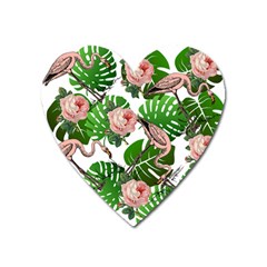 Flamingo Floral White Heart Magnet