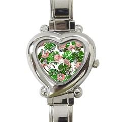 Flamingo Floral White Heart Italian Charm Watch