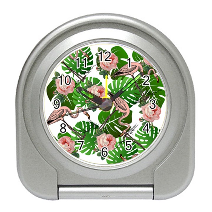 Flamingo Floral White Travel Alarm Clock