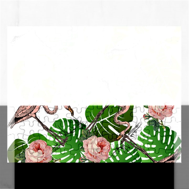 Flamingo Floral White Rectangular Jigsaw Puzzl