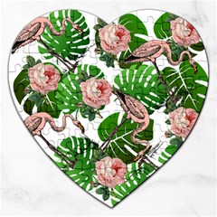 Flamingo Floral White Jigsaw Puzzle (Heart)