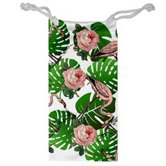 Flamingo Floral White Jewelry Bag