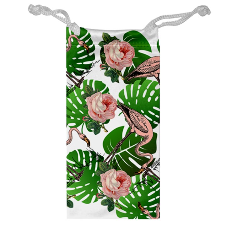 Flamingo Floral White Jewelry Bag