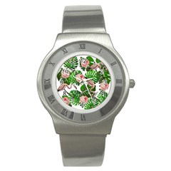 Flamingo Floral White Stainless Steel Watch