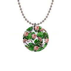 Flamingo Floral White Button Necklaces by snowwhitegirl