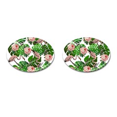 Flamingo Floral White Cufflinks (oval) by snowwhitegirl