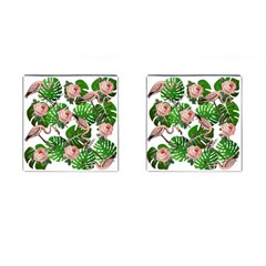 Flamingo Floral White Cufflinks (Square)