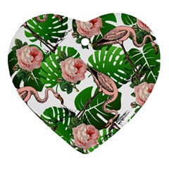 Flamingo Floral White Heart Ornament (Two Sides)