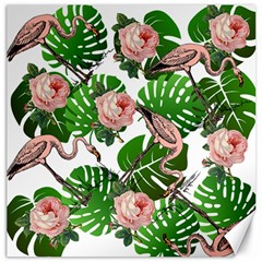 Flamingo Floral White Canvas 12  x 12  