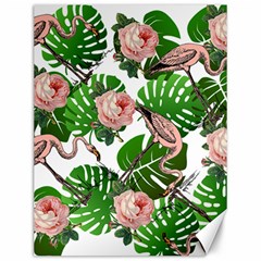 Flamingo Floral White Canvas 12  x 16  