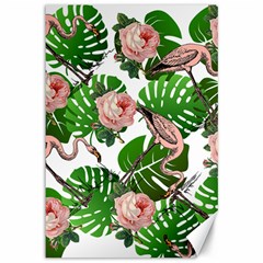 Flamingo Floral White Canvas 12  x 18  