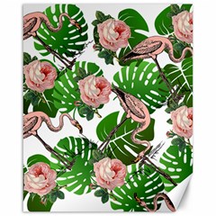 Flamingo Floral White Canvas 16  x 20  