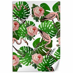 Flamingo Floral White Canvas 20  x 30  