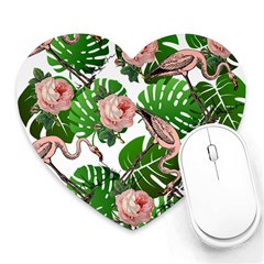 Flamingo Floral White Heart Mousepads