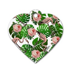 Flamingo Floral White Dog Tag Heart (One Side)