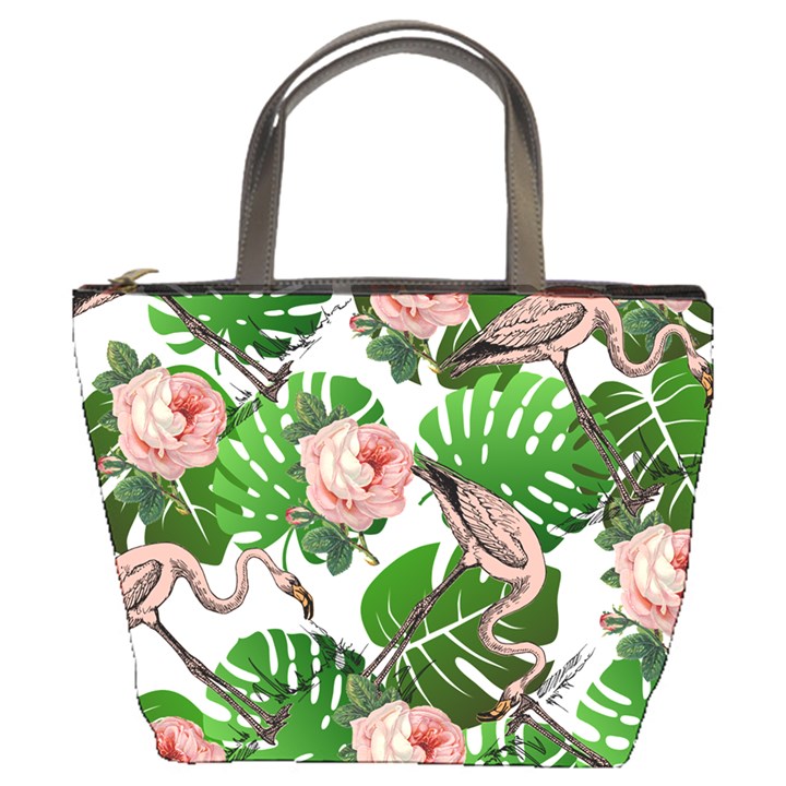 Flamingo Floral White Bucket Bag