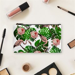 Flamingo Floral White Cosmetic Bag (small) by snowwhitegirl