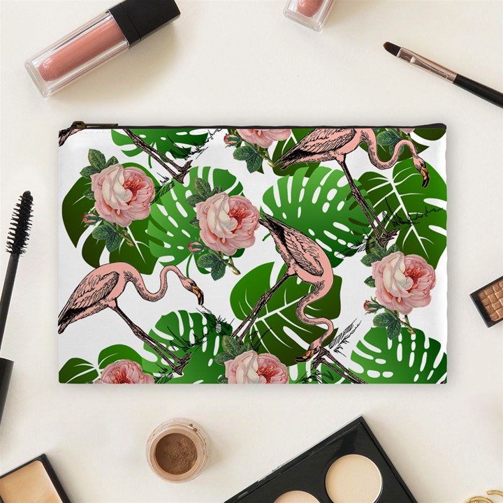 Flamingo Floral White Cosmetic Bag (Large)