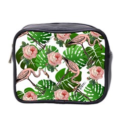 Flamingo Floral White Mini Toiletries Bag (Two Sides)