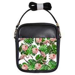 Flamingo Floral White Girls Sling Bag