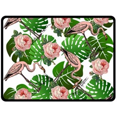 Flamingo Floral White Fleece Blanket (Large) 