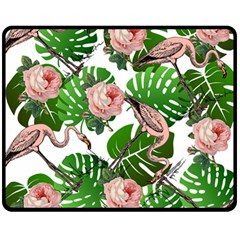 Flamingo Floral White Fleece Blanket (Medium) 