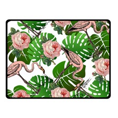 Flamingo Floral White Fleece Blanket (Small)