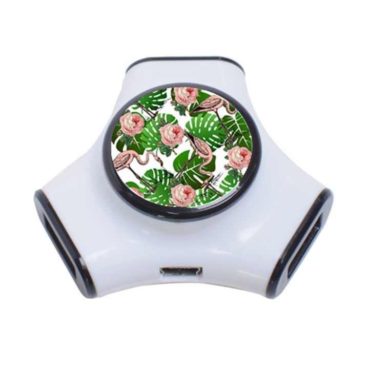 Flamingo Floral White 3-Port USB Hub