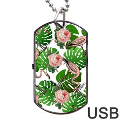 Flamingo Floral White Dog Tag USB Flash (One Side)