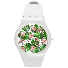 Flamingo Floral White Round Plastic Sport Watch (M)