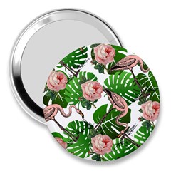 Flamingo Floral White 3  Handbag Mirrors