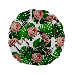 Flamingo Floral White Standard 15  Premium Round Cushions