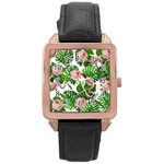 Flamingo Floral White Rose Gold Leather Watch  Front