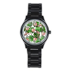 Flamingo Floral White Stainless Steel Round Watch