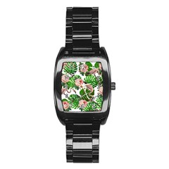 Flamingo Floral White Stainless Steel Barrel Watch