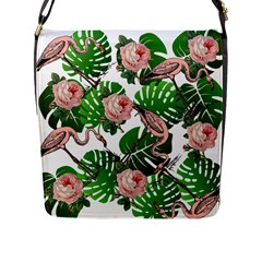 Flamingo Floral White Flap Closure Messenger Bag (L)