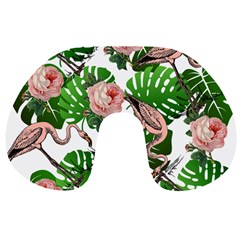 Flamingo Floral White Travel Neck Pillows by snowwhitegirl