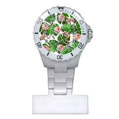 Flamingo Floral White Plastic Nurses Watch