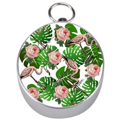 Flamingo Floral White Silver Compasses