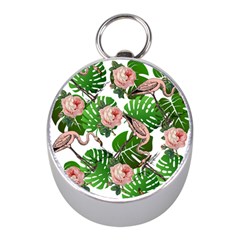 Flamingo Floral White Mini Silver Compasses