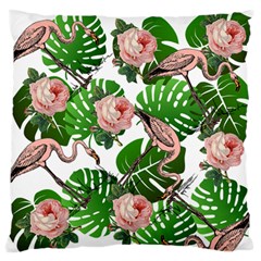 Flamingo Floral White Large Flano Cushion Case (One Side)