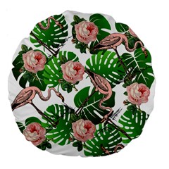 Flamingo Floral White Large 18  Premium Flano Round Cushions