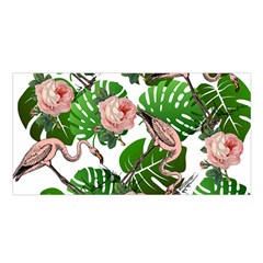 Flamingo Floral White Satin Shawl