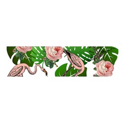 Flamingo Floral White Satin Scarf (Oblong)