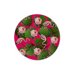 Flamingo Floral Pink Rubber Round Coaster (4 Pack)  by snowwhitegirl