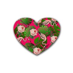 Flamingo Floral Pink Rubber Coaster (heart)  by snowwhitegirl