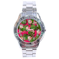 Flamingo Floral Pink Stainless Steel Analogue Watch by snowwhitegirl