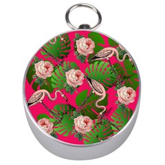 Flamingo Floral Pink Silver Compasses by snowwhitegirl