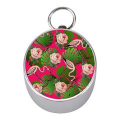 Flamingo Floral Pink Mini Silver Compasses by snowwhitegirl