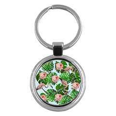 Flamingo Floral Blue Key Chains (round)  by snowwhitegirl